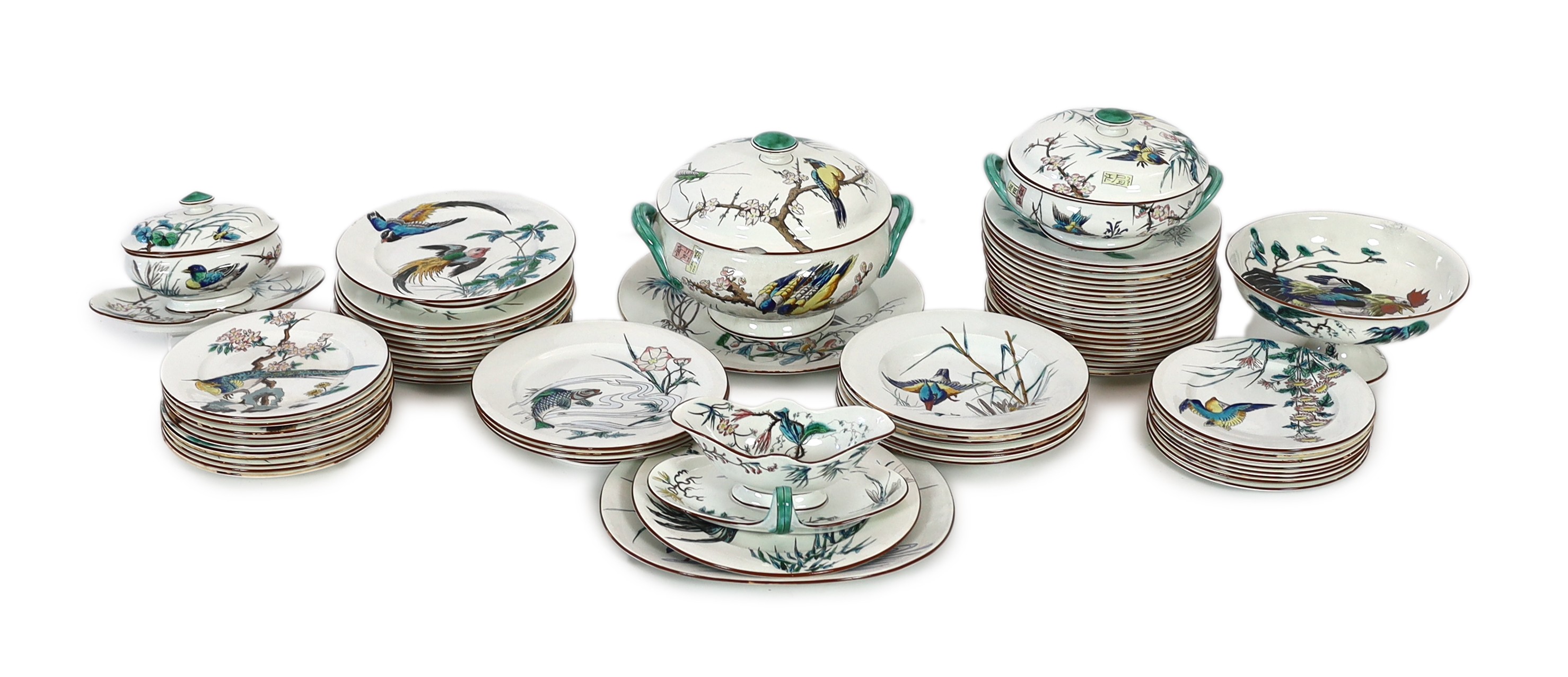 Eugene Millet (1819-1879) for Viellard Bordeaux - an extensive Japonaise ‘Grands Oiseaux’ earthenware part dinner service, late 19th century